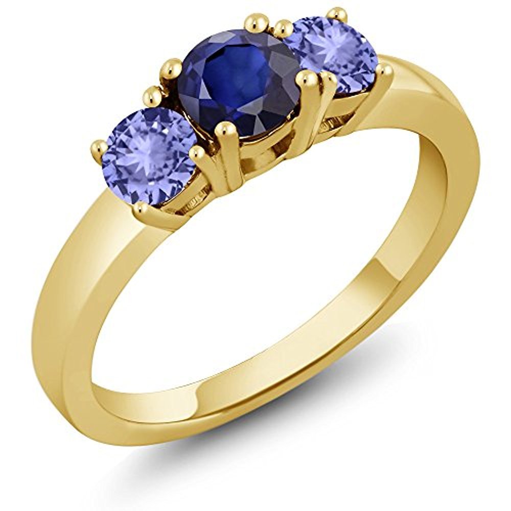 Three Stone Blue Sapphire & Blue Tanzanite 14k Yellow GP Engagement ...