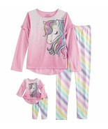 Girl 2-4T and 18&quot; Doll Matching Unicorn Rainbow Pajamas Outfit fit Ameri... - $22.99