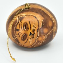 Handcrafted Carved Gourd Art Sleeping Cat Kitten Kitty Ornament Made in Peru image 1