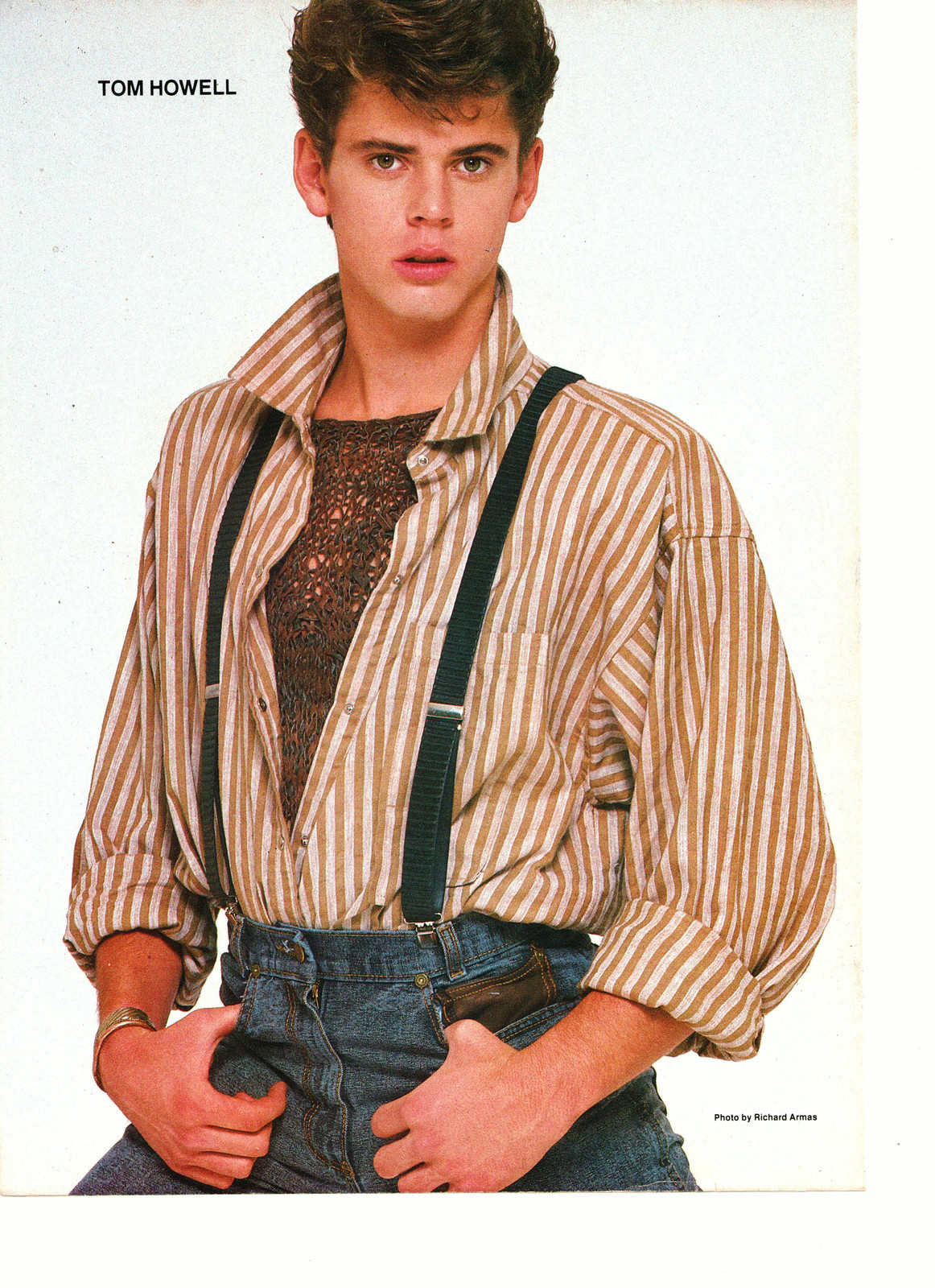 C Thomas Howell Scott Baio teen magazine pinup clipping suspenders on jeans...