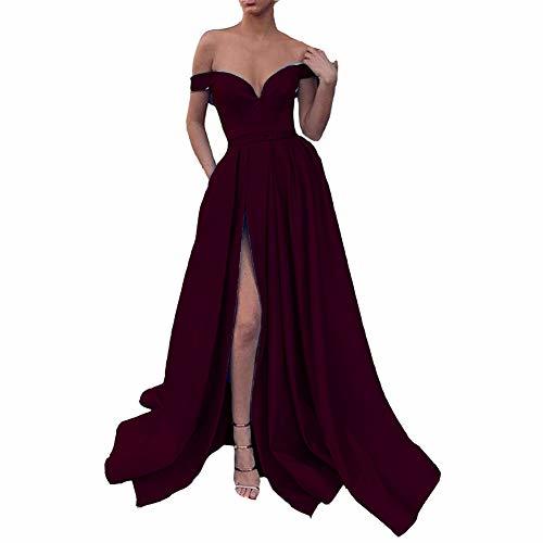 Kivary Plus Size Off The Shoulder High Slit Long Prom Dress with Pockets Dark Pl