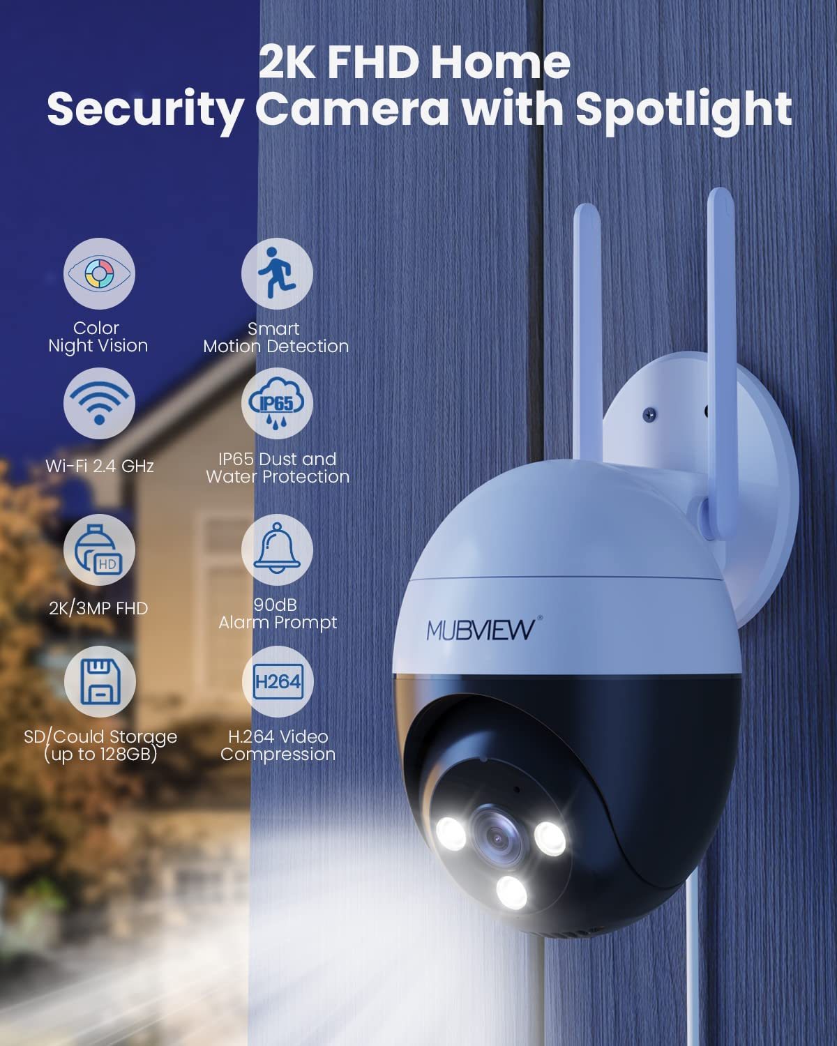 Mubview 2K Security Camera Outdoor, Security Cameras With 360°, Works