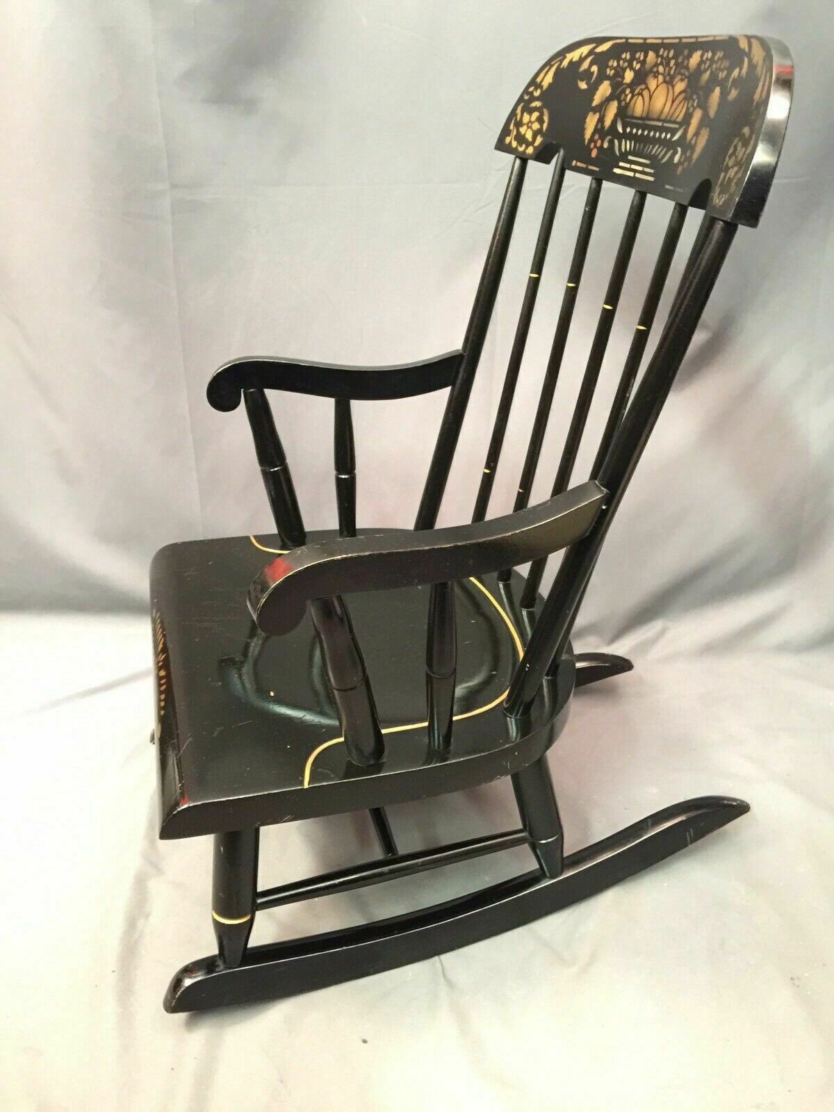 Nichols Stone Child Rocking Chair Vintage Windsor Black Gold Harvest