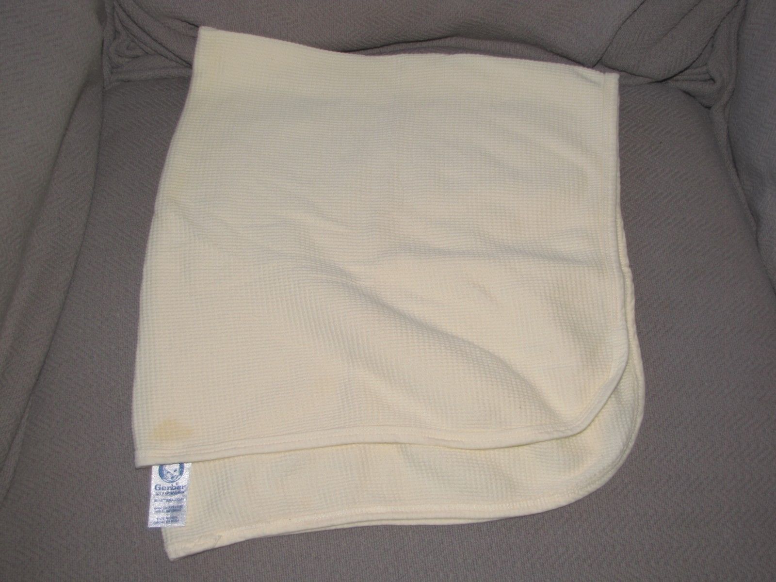 VTG BABY BLANKET GERBER PLAIN SOLID YELLOW COTTON THERMAL WAFFLE WEAVE ...