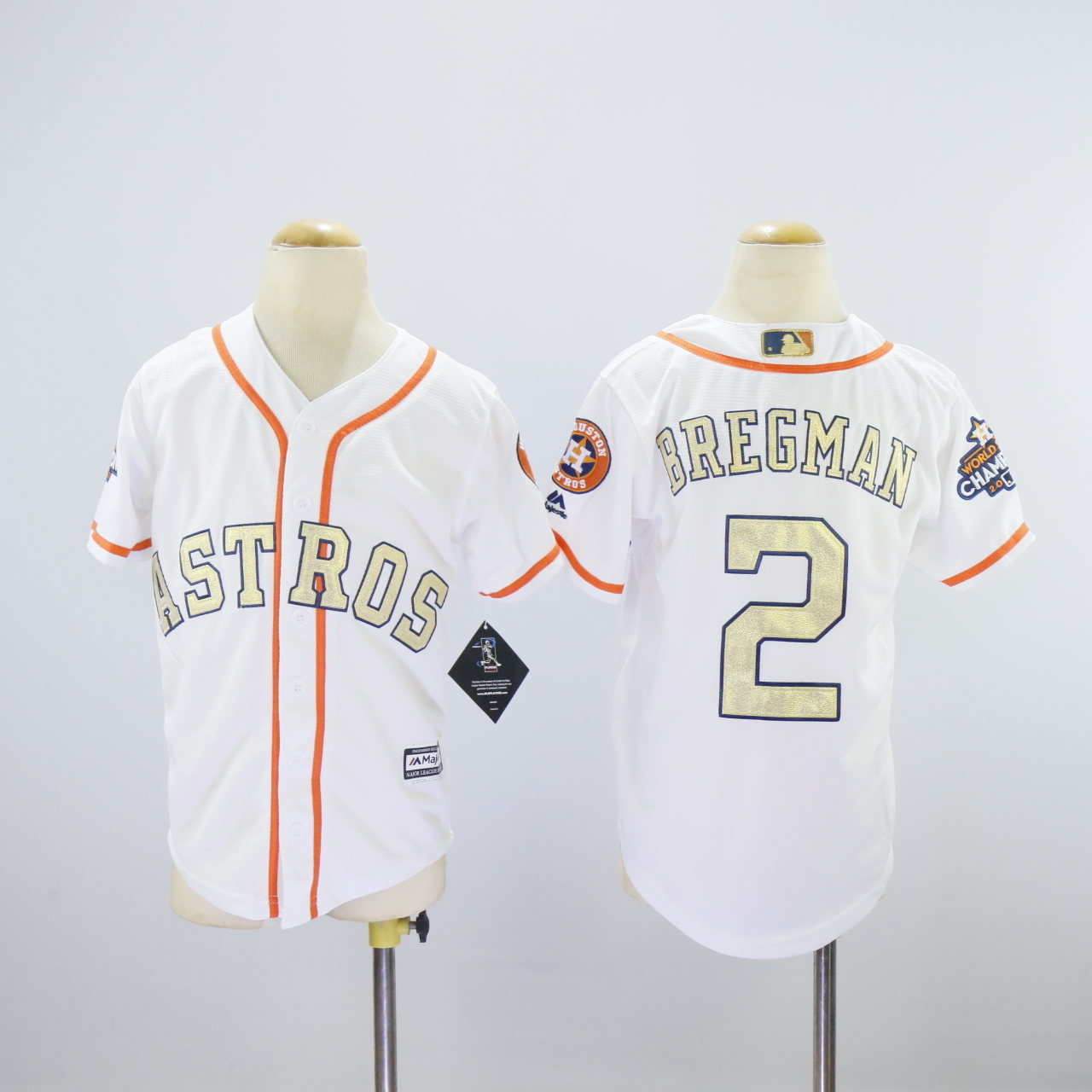 Youth Houston Astros 2 Alex Bregman Jersey White Champions Gold Edition