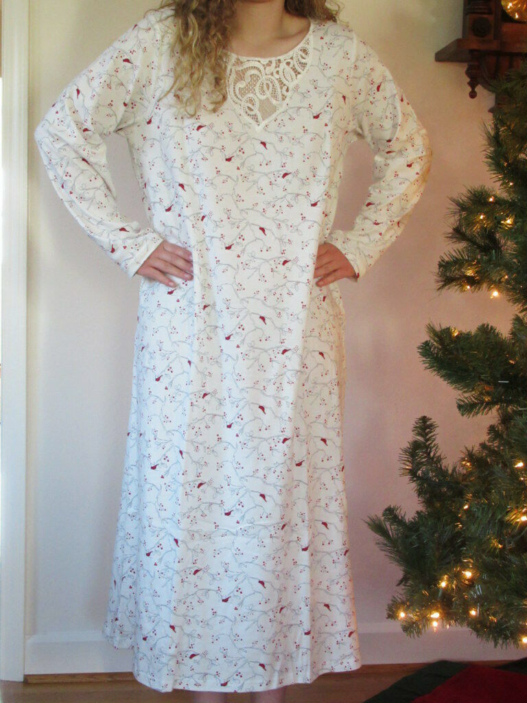 Charter Club Long Sleeve Nightgown Cardinal Birds Brushed Knit Gown L