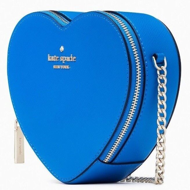 Kate Spade Love Shack Mini Heart Crossbody Chain Bag Blue Leather K6063 NWT $259