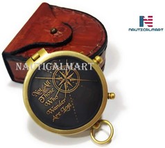 Not All Those Who Wander are Lost Brass Antique Dial Marine Brass Compass Leathe