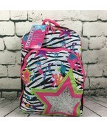 School Backpack 16.5&quot; Large Glitter Star Zebra Print Multi Color Travel ... - $14.84