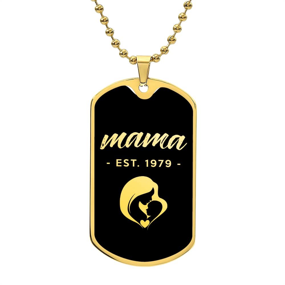 Mama, Est. 1979 v218k Gold Finished Luxury Dog Tag Necklace Fashion