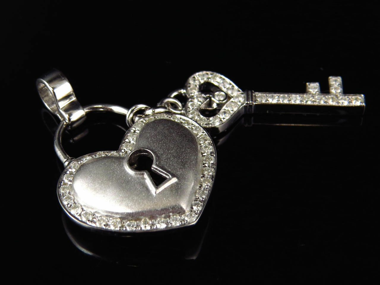 1.75Ct Round Diamond Heart Shaped Lock and Key Pendant 14K White Gold Finish Genuine Diamond