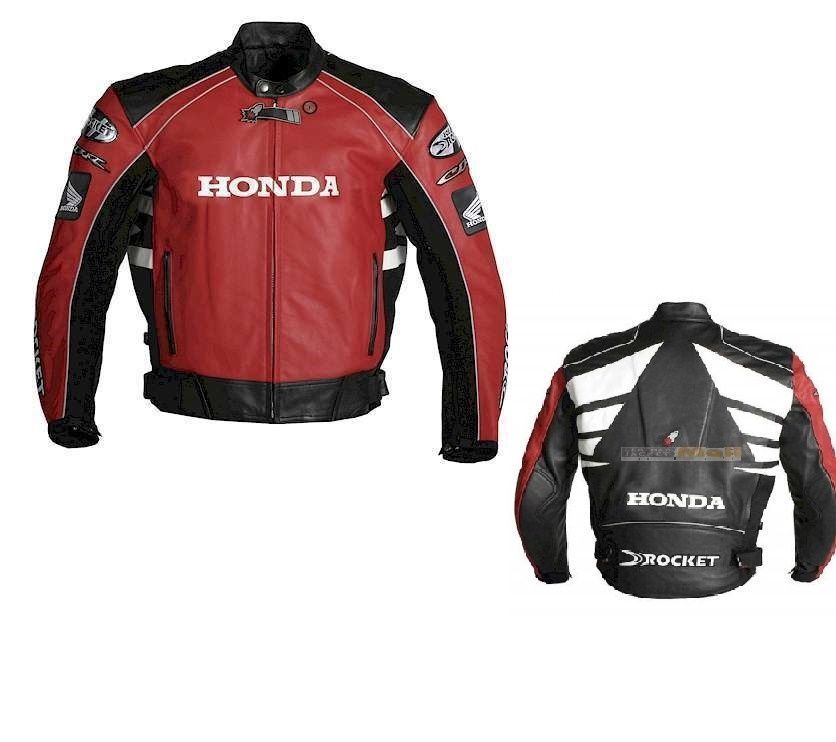 Mens Red Black White Honda Motorcycle Leather Jacket Racing Safety Pads