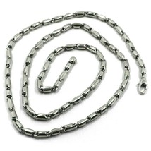 18K WHITE GOLD CHAIN 3.5mm ALTERNATE ROUNDED TUBE LINK 50cm 20", MADE IN ITALY image 1