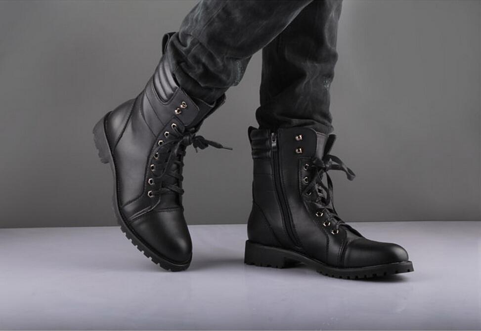 Men Black Military Style Boot, Men Combat Boot, Black Napoleon Punk