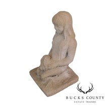Vintage Cast Stone Concrete Garden Statue of Girl Holding Bunny - $795.00