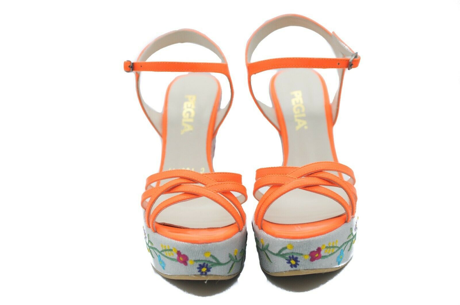 Pegia Ladies  Orange  with Embroidered Floral Wedge and Sole 