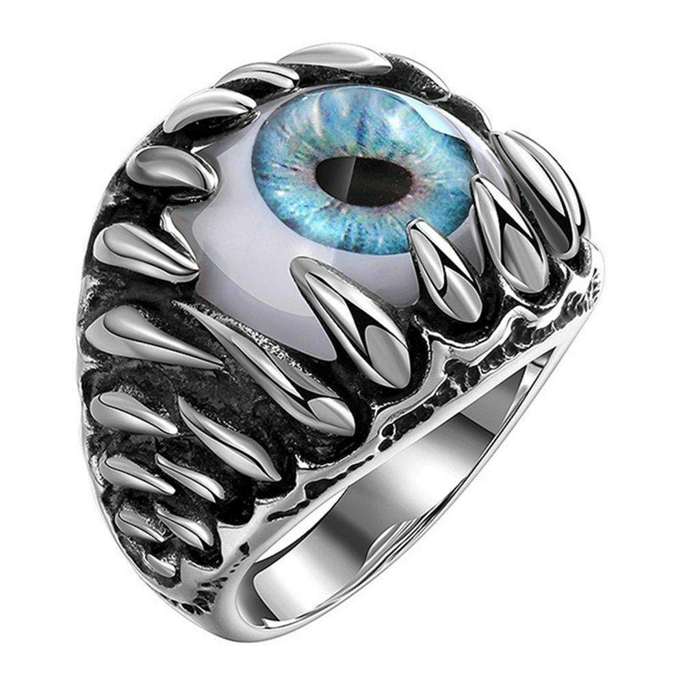 Men Gothic Ring Evil Eyes Ball Design Charms Punk Finger Jewelry Stainless Steel
