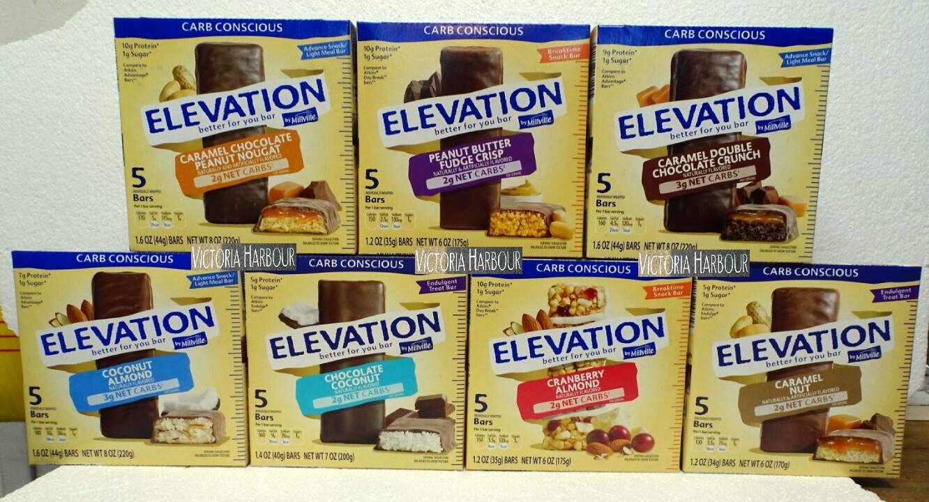 Millville Elevation Protein Bars Carb Conscious Full 7 Variety Flavors Bundle