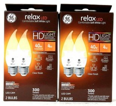 2 Boxes GE Relax LED CAM 4w HD Soft White 300 Lumens Dimmable 2 Count Bulbs