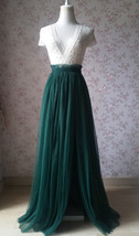 Dark Green Slit Maxi Skirt, Green Bridesmaid Tutu Skirt, Skirt Outfit (US0-US30)