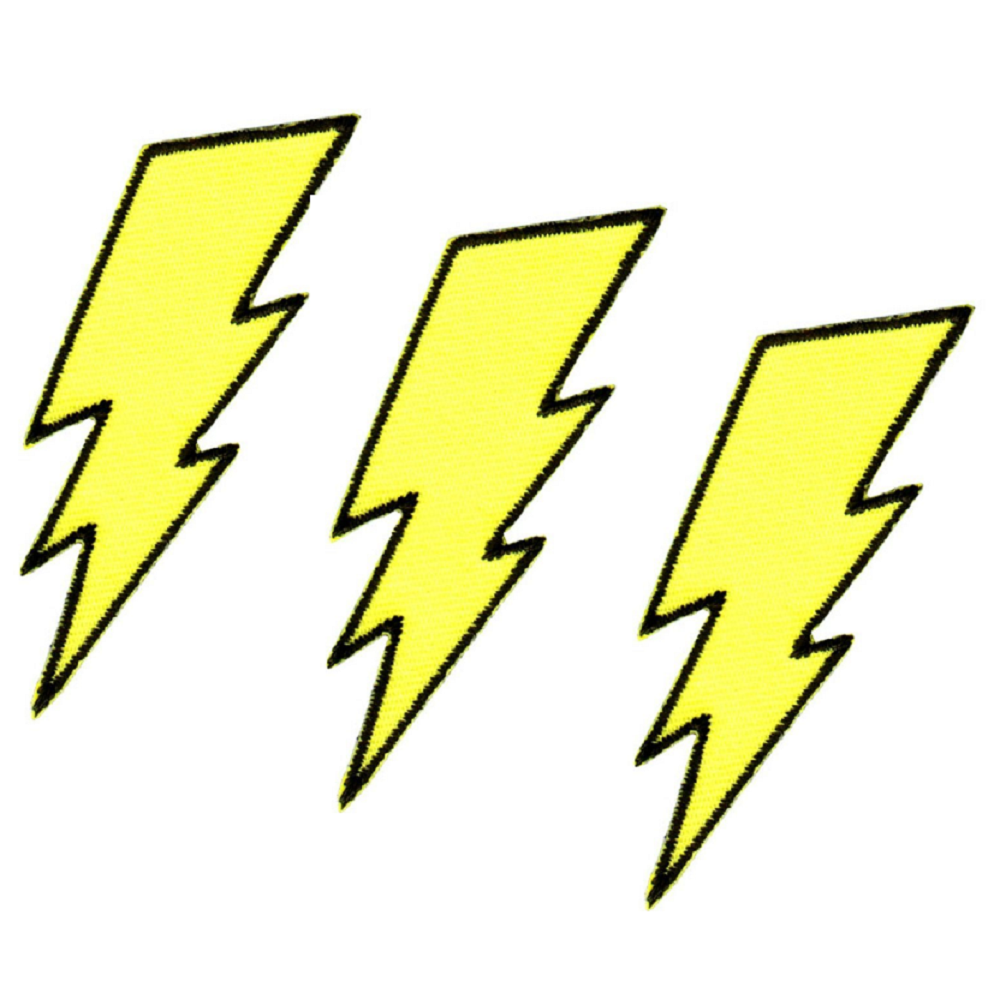 Yellow Lightning Bolt Applique Patch - Electricity Badge 2.5 (3-Pack, Iron on)