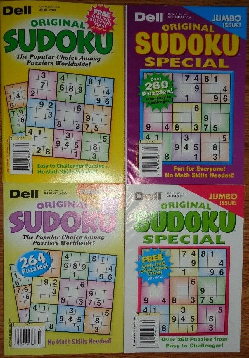 Lot Of 4 Dell Original Sudoku Puzzle Books Over 180 Puzzles Each Logic 