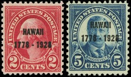 Scott 647-648 1928 Set of Two Mint NH Discovery of Hawaii Postage Stamps - $12.95