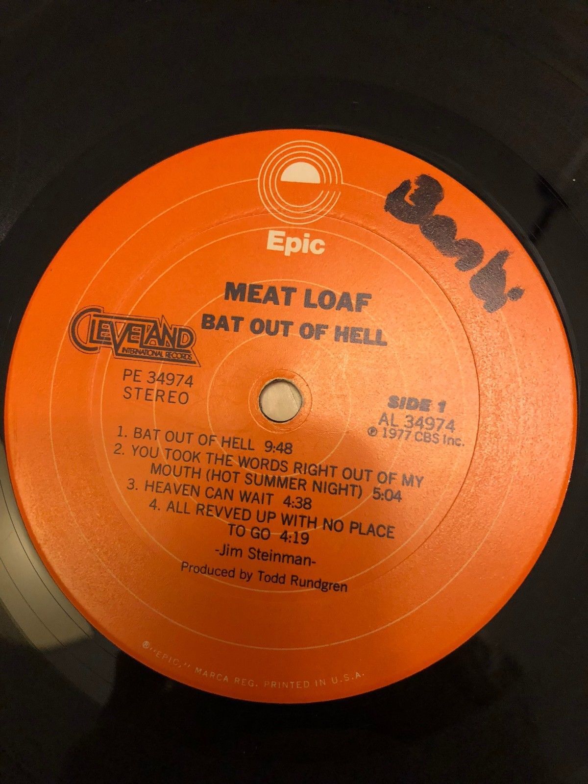 1977 Meatloaf Bat Out of Hell LP Record Vinyl Epic Cleveland PE 34974