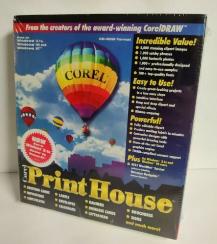 Corel Print House NIB CD-ROM NEW Sealed Vintage 1995 Brand New Complete Software - $22.53