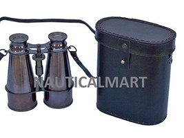 Nautical Captain's Oil-Rubbed Bronze Binoculars with Leather Case 6"