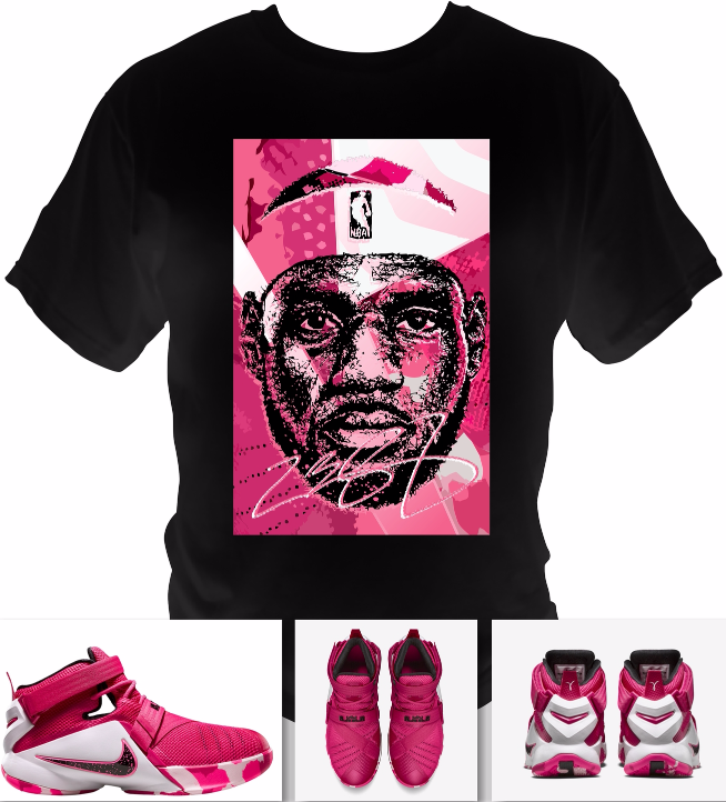Image of Lebron Basketball black T-Shirt made to match Shoes pink theme Nike LeBron Soldi