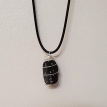 Snowflake Obsidian Necklace, Black Polished Stone Pendant, Wire Wrapped Jewelry image 3