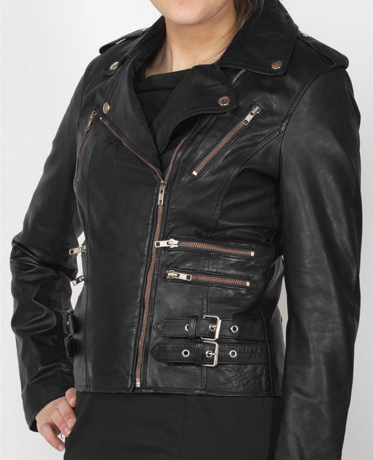 New Women's Black Zipper Leather Jacket, Women's Black Leather Fashion