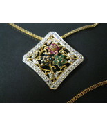 Multi-Gemstones Pendant 18K over Sterling Silver 18 in. NECKLACE - NWT - £59.99 GBP