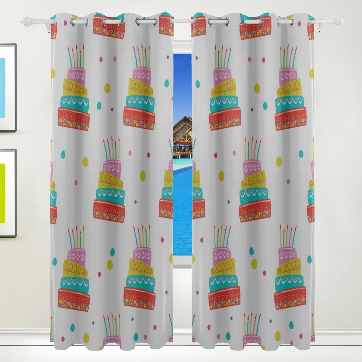 Luxury Blackout Curtains Happy Birthday Cake Celebration Print Hotel ...