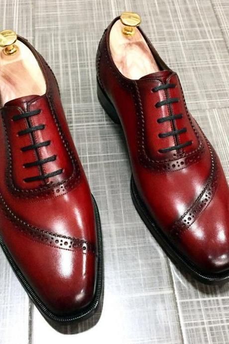 Business Carmine Red New Design Oxford Genuine Leather Dress Shoes Made ...