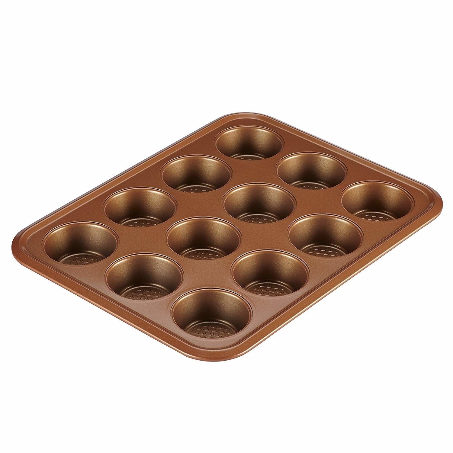 Steel Bakeware Copper Muffin Baking Pan 12 Cup Nonstick Chef Cupcake ...