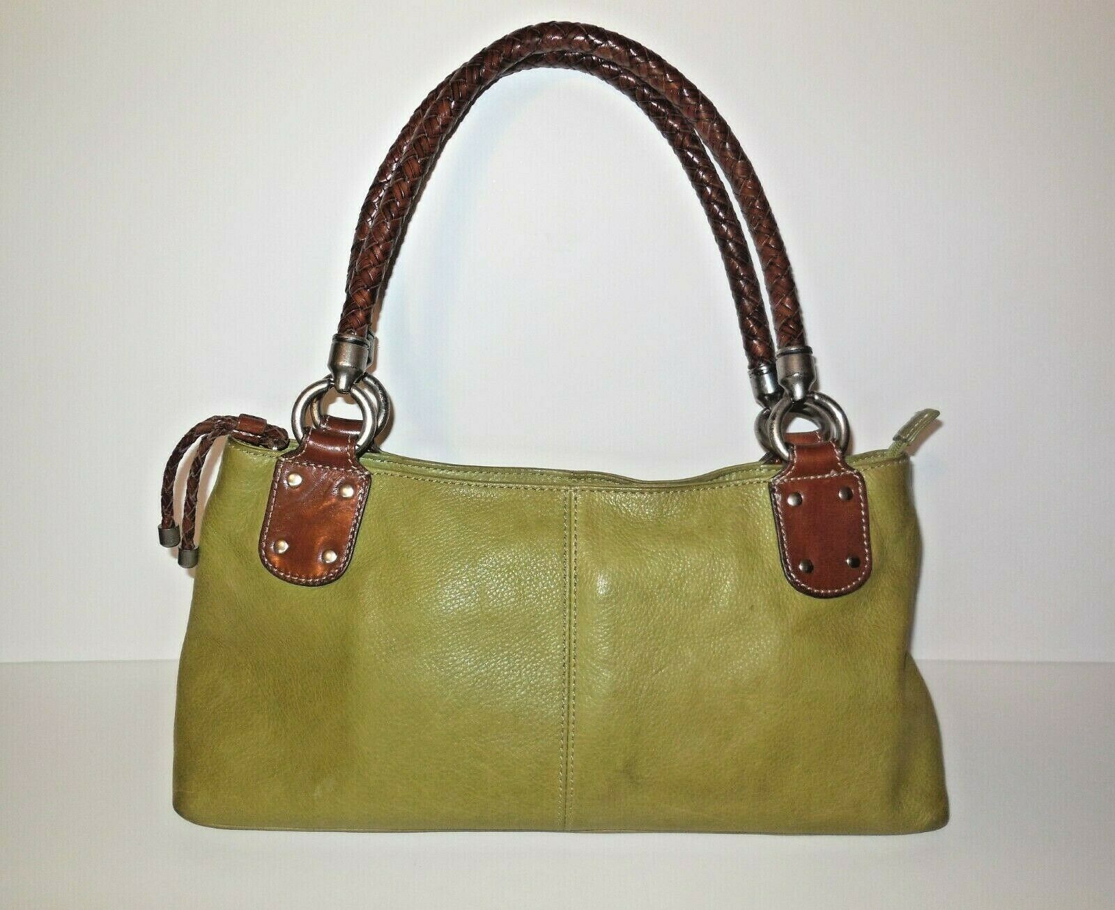 Fossil Leather Bag with Braided Handles Olive Green 75082 Hobo Women
