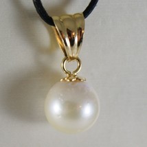 18K YELLOW GOLD PENDANT CHARM WITH ROUND AKOYA WHITE PEARL 9 MM, MADE IN ITALY image 1