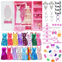 Latest Funny Doll Accessories for Barbie Doll 40 pcs Pink Wardrobe Dresses - $34.34