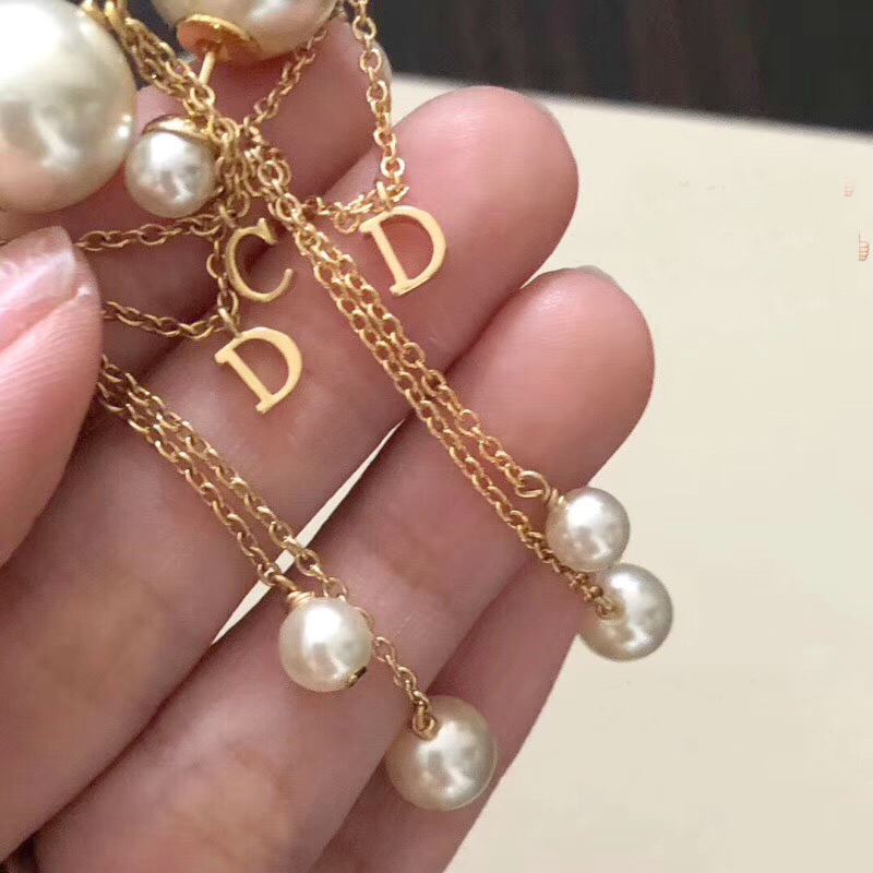 Authentic Christian Dior 2019 CD LOGO CHAIN PEARL TRIBALES DANGLE DROP ...
