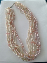 Pretty in pink & cream pearl tone beaded Necklace 25" - $36.99