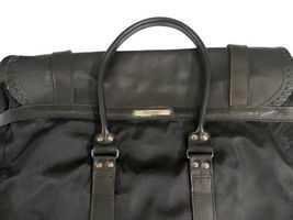 John Varvatos Black Leather Nylon Handmade Italy Crossbody Duffle Shoulder Bag image 3