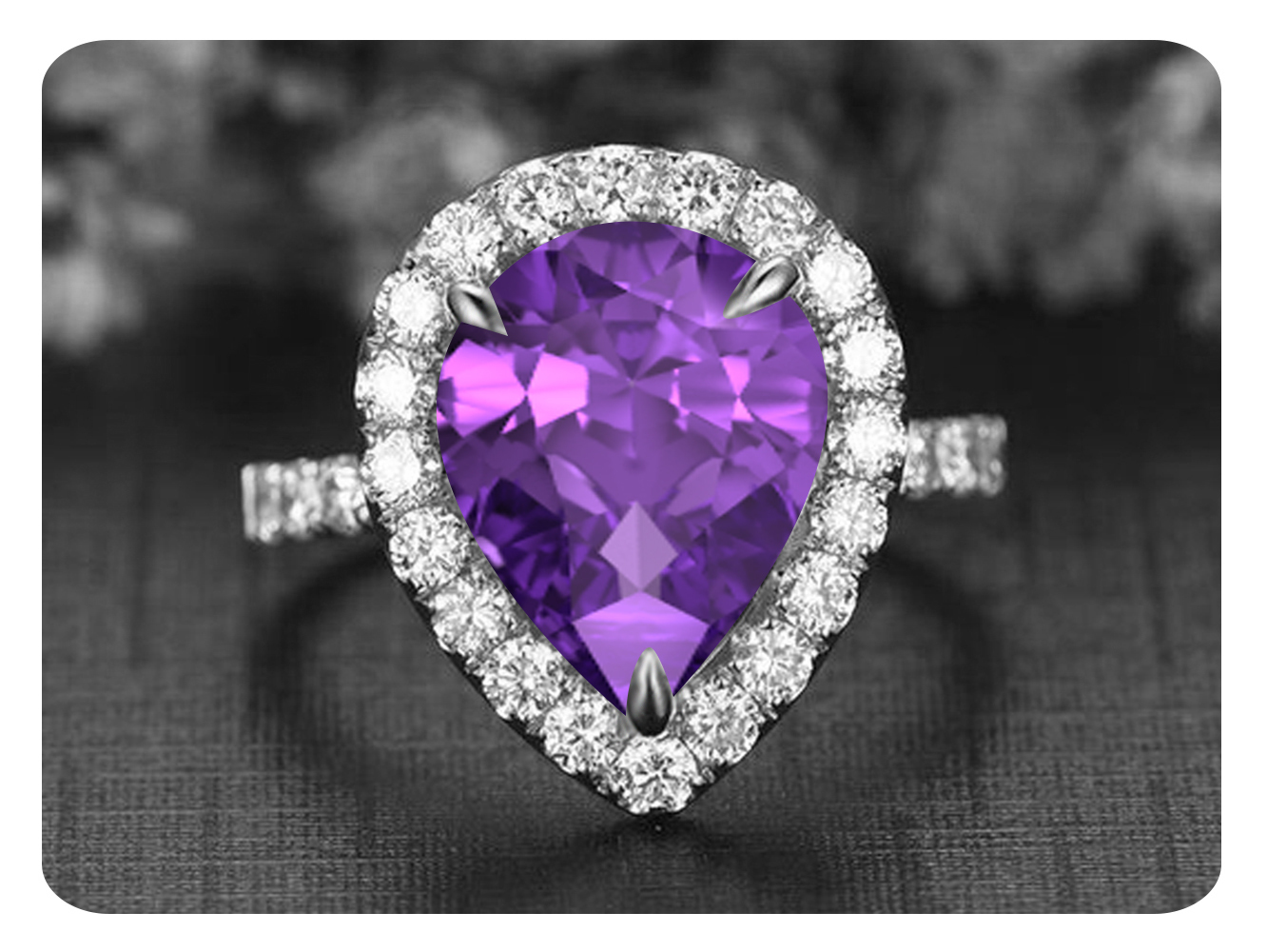 6x8mm Pear Cut Amethyst .925 Sterling Silver Engagement halo ring