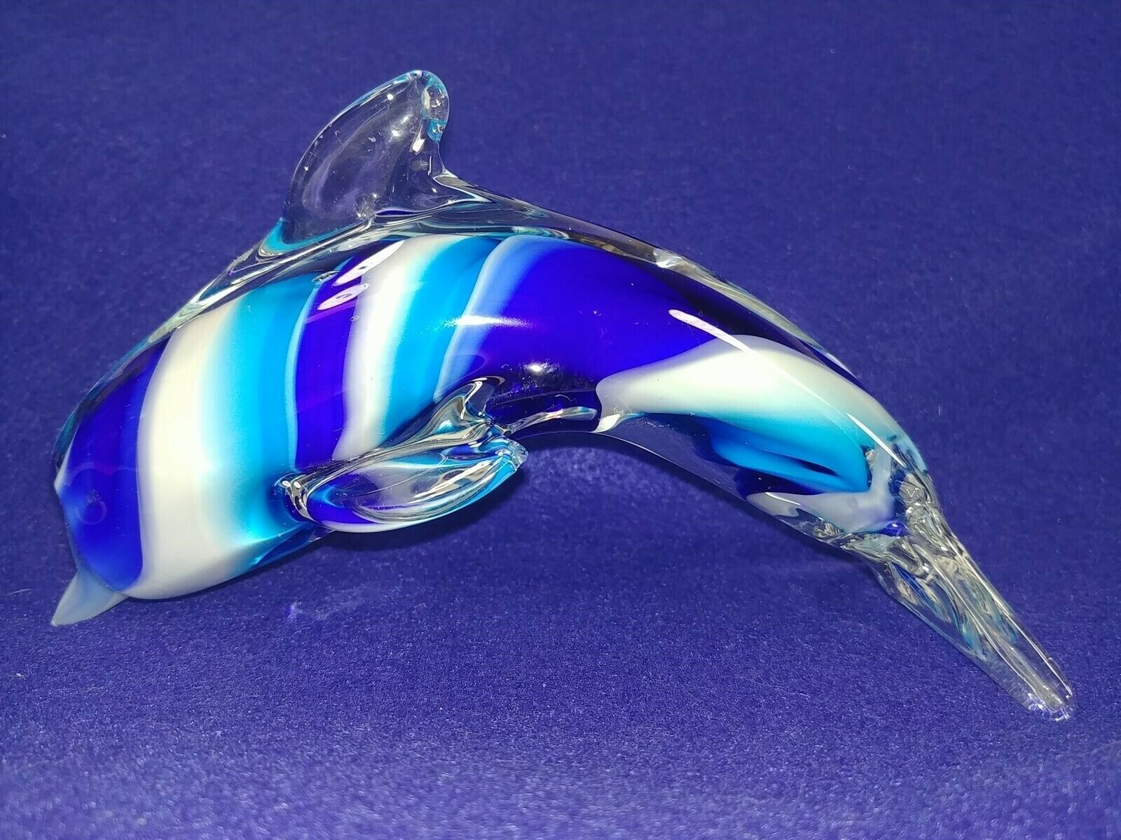Art Glass Dolphin 4 Blue Paperweight Figurine