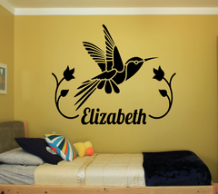FLYING HUMMINGBIRD FLOWERS PERSONALIZED NAME LARGE WALL VINYL DECAL STIC... - $24.95