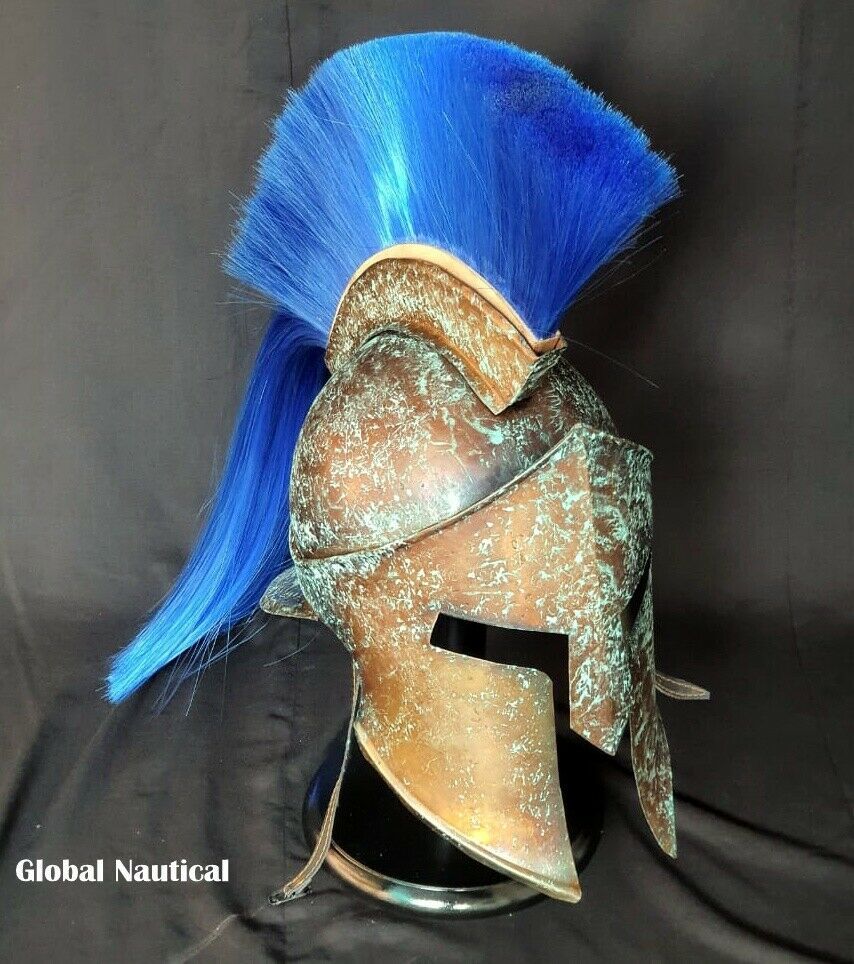 300 Spartan king Leonidas Helmet with blue plume Medieval old rustic look helmet