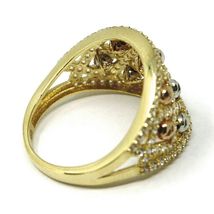 SOLID 18K YELLOW WHITE ROSE GOLD BAND RING WITH CUBIC ZIRCONIA, FACETED BALLS image 4