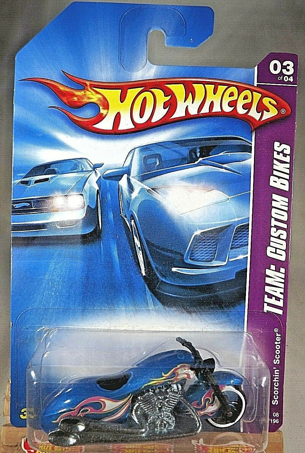 2008 Hot Wheels #151 Team: Custom Bikes 3/4 SCORCHIN SCOOTER Blue w ...