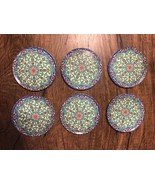 Set of 6 Metal Beverage Cork Bottom Coasters Turkish Ottoman Floral Design  - $11.88